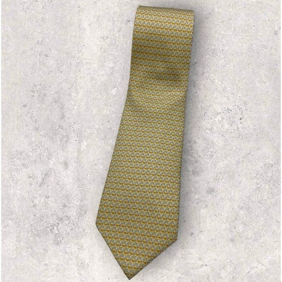 CHRISTIAN DIOR Silk Tie FRANCE XL Yellow Gray Brown Monogram CD W:3.7" EUC - Picture 1 of 7